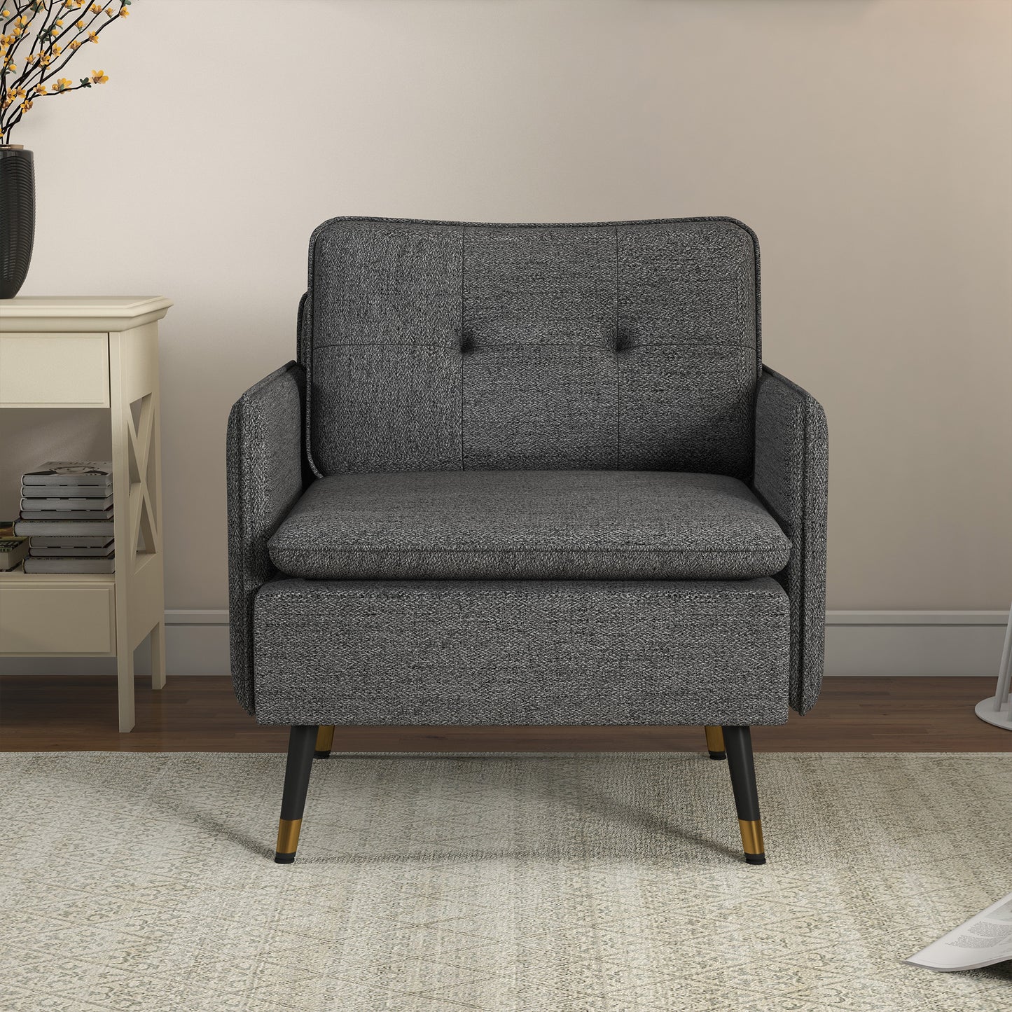 Fauteuil – Relaxstoel – Loungestoel – Zetel – Designstoel – Scandinavisch Design – Gestoffeerde Rugleuning – Metalen Poten Met Gouden Details