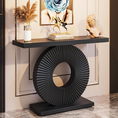 Modern Console Table with Geometric Base, 101.6 Cm, Wood, Entrance Table, Sofa Table, Narrow, Long, Contemporary Accent Table for Living Room, Entrance Area, Hallway, Black