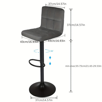 2pcs Heavy-duty Velvet Bar Stools With Footrest, Adjustable Swivel Chairs For 90cm Counters