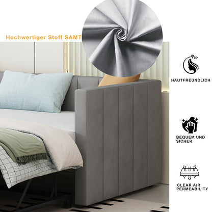 Uitschuifbare Gestoffeerde Slaapbank – Slaapbank – Divanbed – Bankbed – Logeerbed – Lichtgrijs – 90x200 tot 180x200 cm – Lattenbodem geïntegreerd