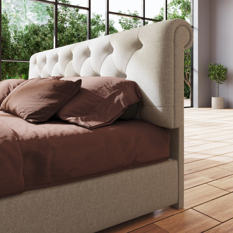 Hydraulisch Tweepersoonsbed – Verstelbaar Bedframe – Bed met Opbergruimte – Metalen Lattenbodem – Matras Inclusief – 160x200 cm – Moderne Natuurlijke Stijl – Verstelbare Hoofdbord