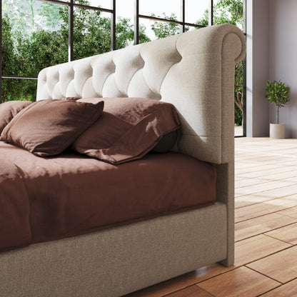 Hydraulisch Tweepersoonsbed – Verstelbaar Bedframe – Bed met Opbergruimte – Metalen Lattenbodem – Matras Inclusief – 160x200 cm – Moderne Natuurlijke Stijl – Verstelbare Hoofdbord