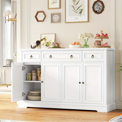 Kast Ladenkast – Dressoir Opbergkast Sideboard Commode – Wit Hout – 2-Deurs 4-Laden – Verstelbare Planken – Stevige Houten Constructie