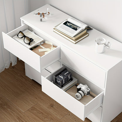 Dressoir – Ladekast – Opbergkast – Kast – Buffetkast – Wit MDF – 6 Ruime Lades