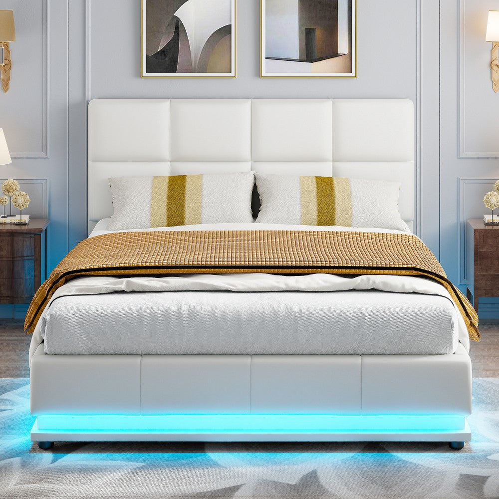 Gestoffeerd Bed – Opbergbed – Tweepersoonsbed – Led Bed – Modern Bed – 140x200 cm – 16 Kleuren Ledverlichting – Opbergruimte 35 cm
