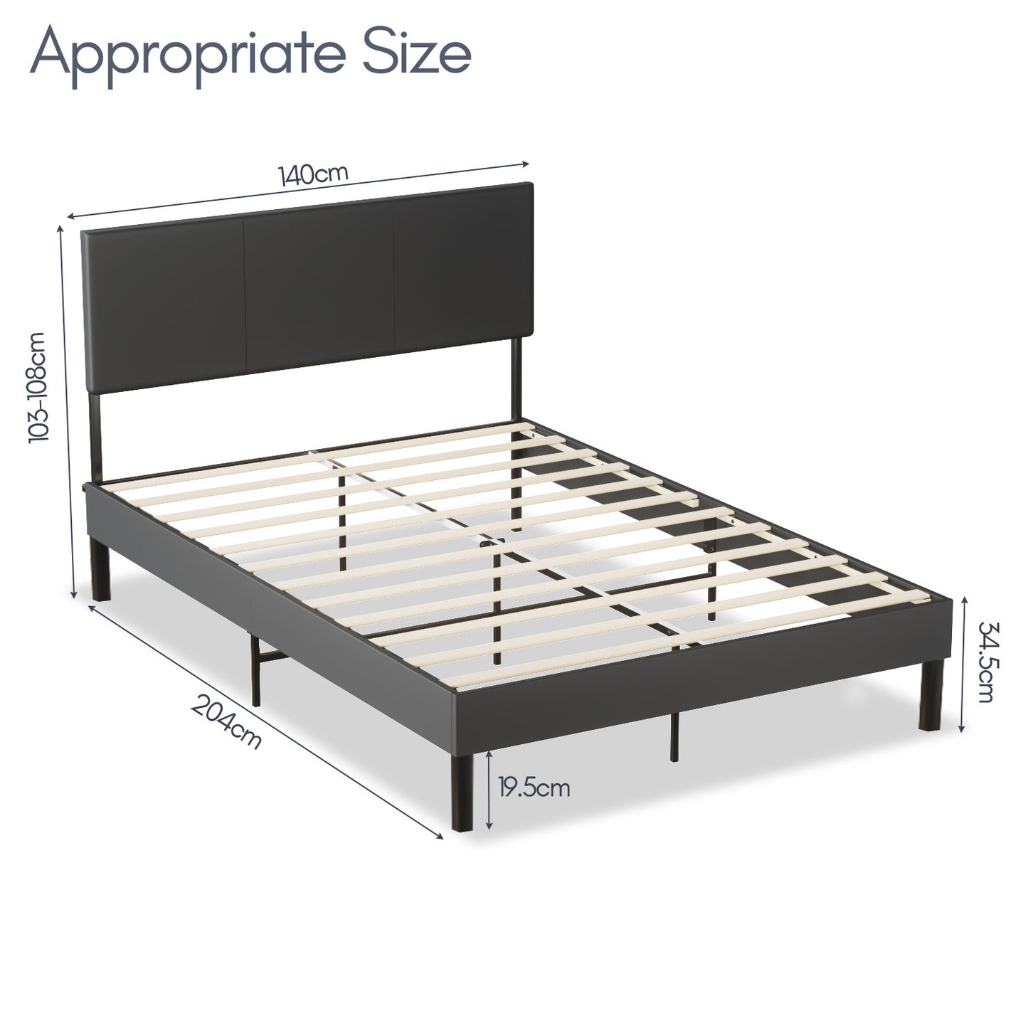 Bed Frame Robust Bed Frame 120*200CM/140*200CM Slatted Frame Maximum Load Capacity 350 Kg for Imitation Leather