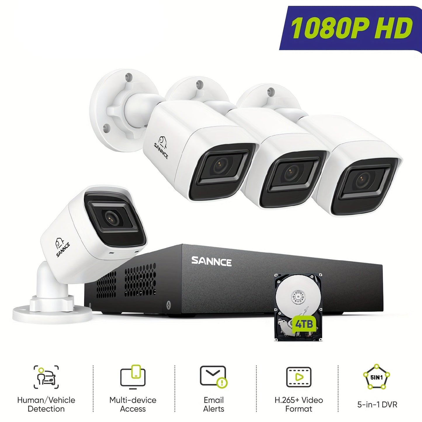 8-kanaals bewakingsset – beveiligingscamera systeem – CCTV camera’s – videobewaking – bewakingscamera set – 4TB HDD variant – 1080P Full HD beeldkwaliteit – nachtzicht tot 20 meter