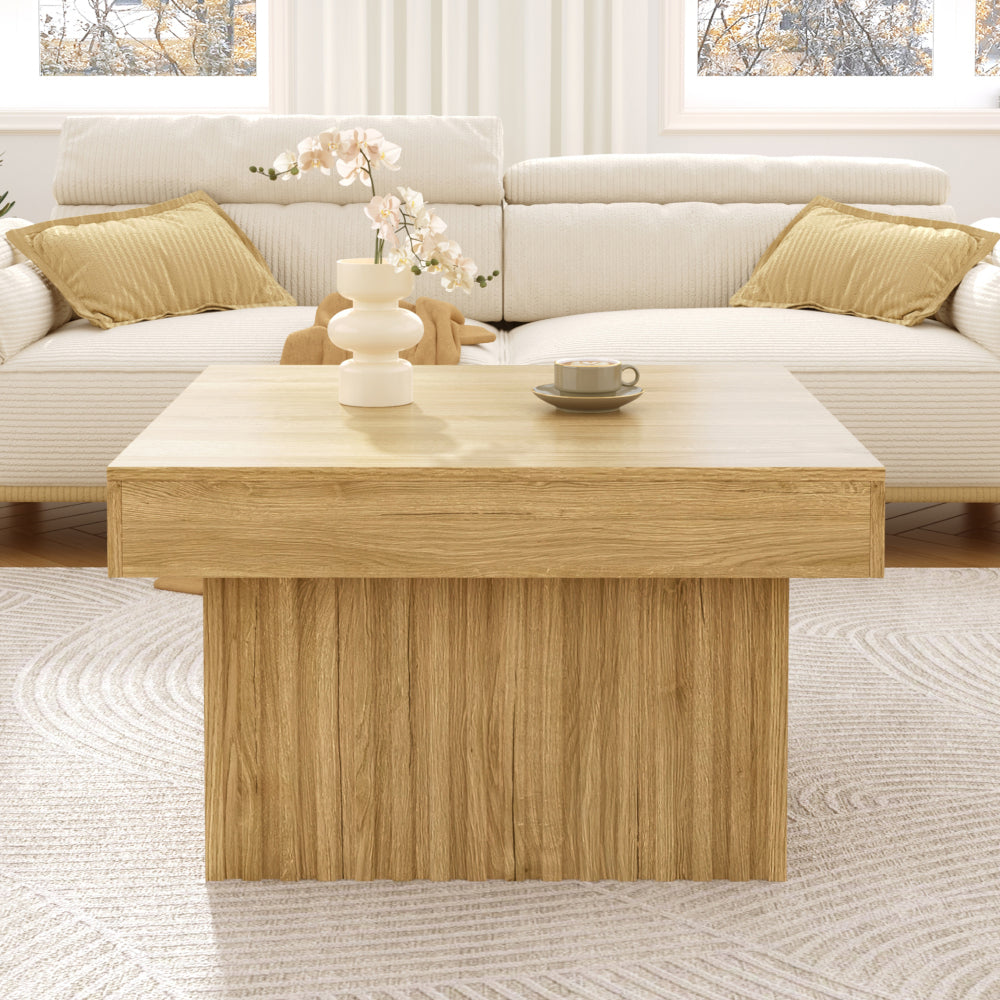 Salontafel – Koffietafel – Tafel – Woonkamertafel – Bijzettafel – Beige / Lichtbruin – Met Onderblad – Stevig Metalen Frame – 79x79x46 cm – Modern Minimalistisch Design