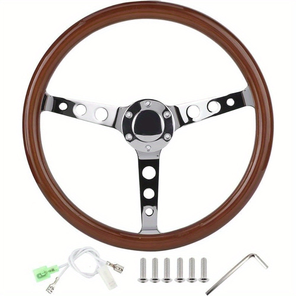 Stuurwiel – Houten Stuur – Universeel Stuurwiel – Klassiek Stuur – Sportstuur – 38,1 cm Diameter – Mahoniehout Met Stalen Ring