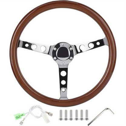 Stuurwiel – Houten Stuur – Universeel Stuurwiel – Klassiek Stuur – Sportstuur – 38,1 cm Diameter – Mahoniehout Met Stalen Ring