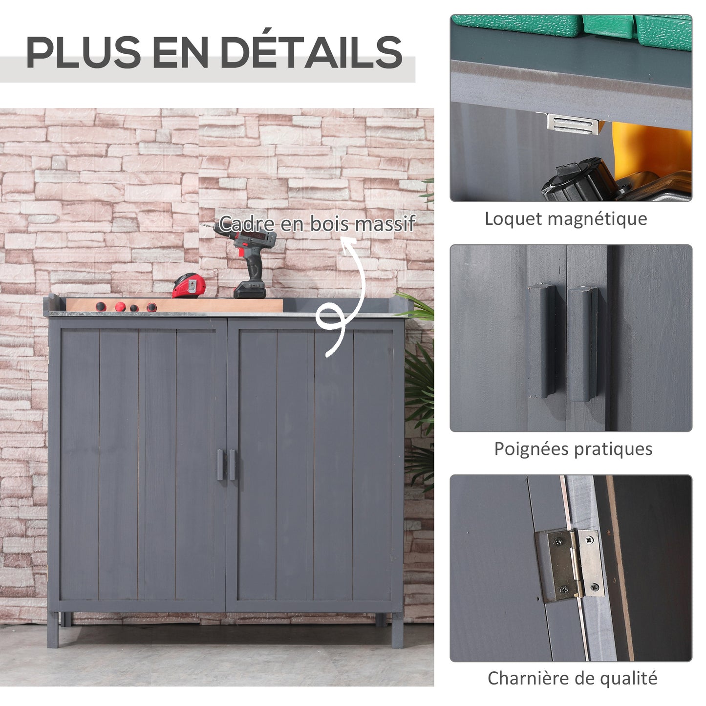 Tuinkast – Opbergkast – Werktafel – Balkonkast – Tuinmeubel – Compact Design – Metalen Werkblad