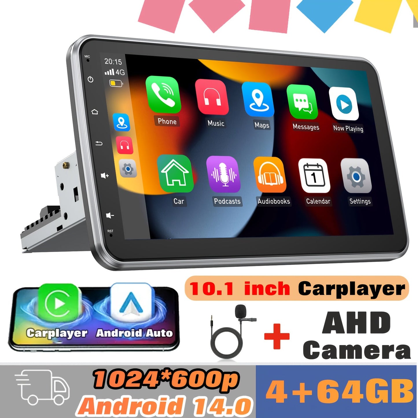 Autoradio – Autostereo – Car Radio – Multimedia Speler – Single DIN – Draaibaar 10,1 Inch Touchscreen – Android 14.0 Met Split Screen & Draadloze CarPlay