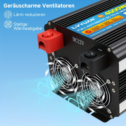 12V Naar 220V Spanningsomvormer – Stroomomzetter – Inverter – Accu Omvormer – Mobiele Converter – 4000W Continu Vermogen – Draadloze Afstandsbediening Met LCD-Display