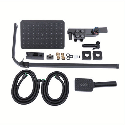 Thermostatic black shower head set, suitable for all kinds of bathrooms, Copper, Black