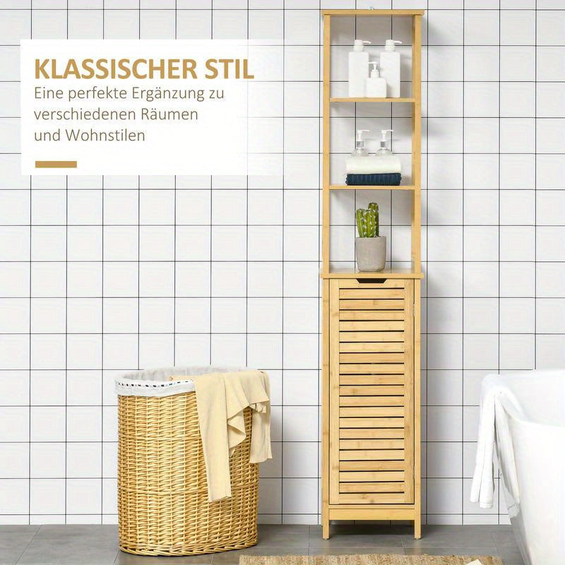 Hoge Badkamerkast – Hoge Kast – Opbergkast – Badkamerrek – Opbergmeubel – 3 Planken Achter Deur – Compact 173 cm Hoog – Eenvoudige Montage Zonder Gereedschap