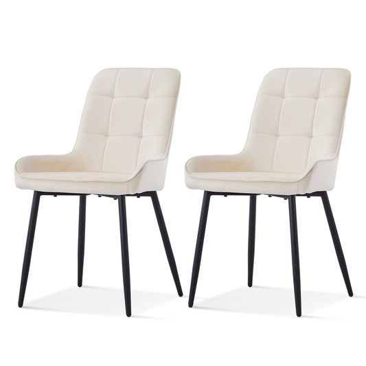 Velvet Stoelen – Eetkamerstoelen – Bureaustoelen – Vergaderstoelen – Wachtkamerstoelen – Set Van 2 Beige – Fluweelzachte Bekleding – Stevige Metalen Pooten