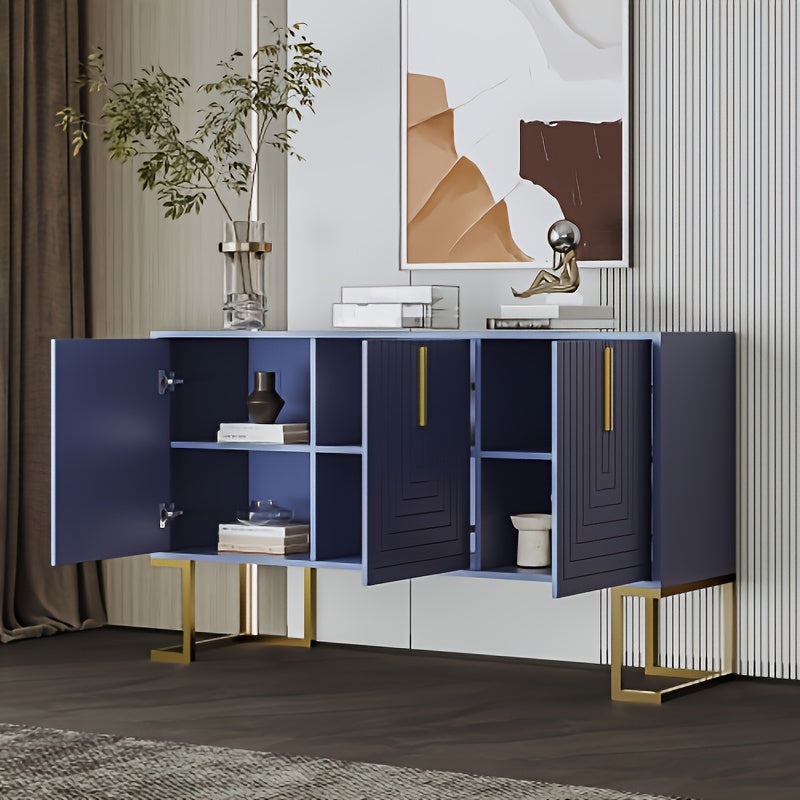 Dressoir – Buffet – Sideboard – Credenza – Opbergmeubel – Modern Blauw – Gouden Handgrepen – Duurzaam Niet-Houten Materiaal – Ruime Opbergruimte