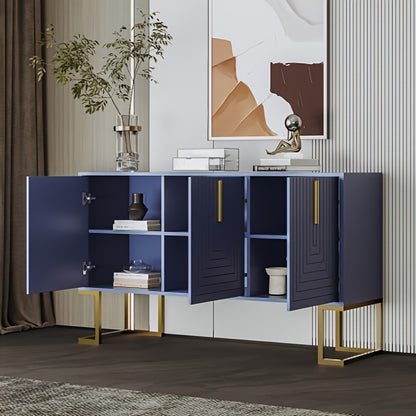 Dressoir – Buffet – Sideboard – Credenza – Opbergmeubel – Modern Blauw – Gouden Handgrepen – Duurzaam Niet-Houten Materiaal – Ruime Opbergruimte