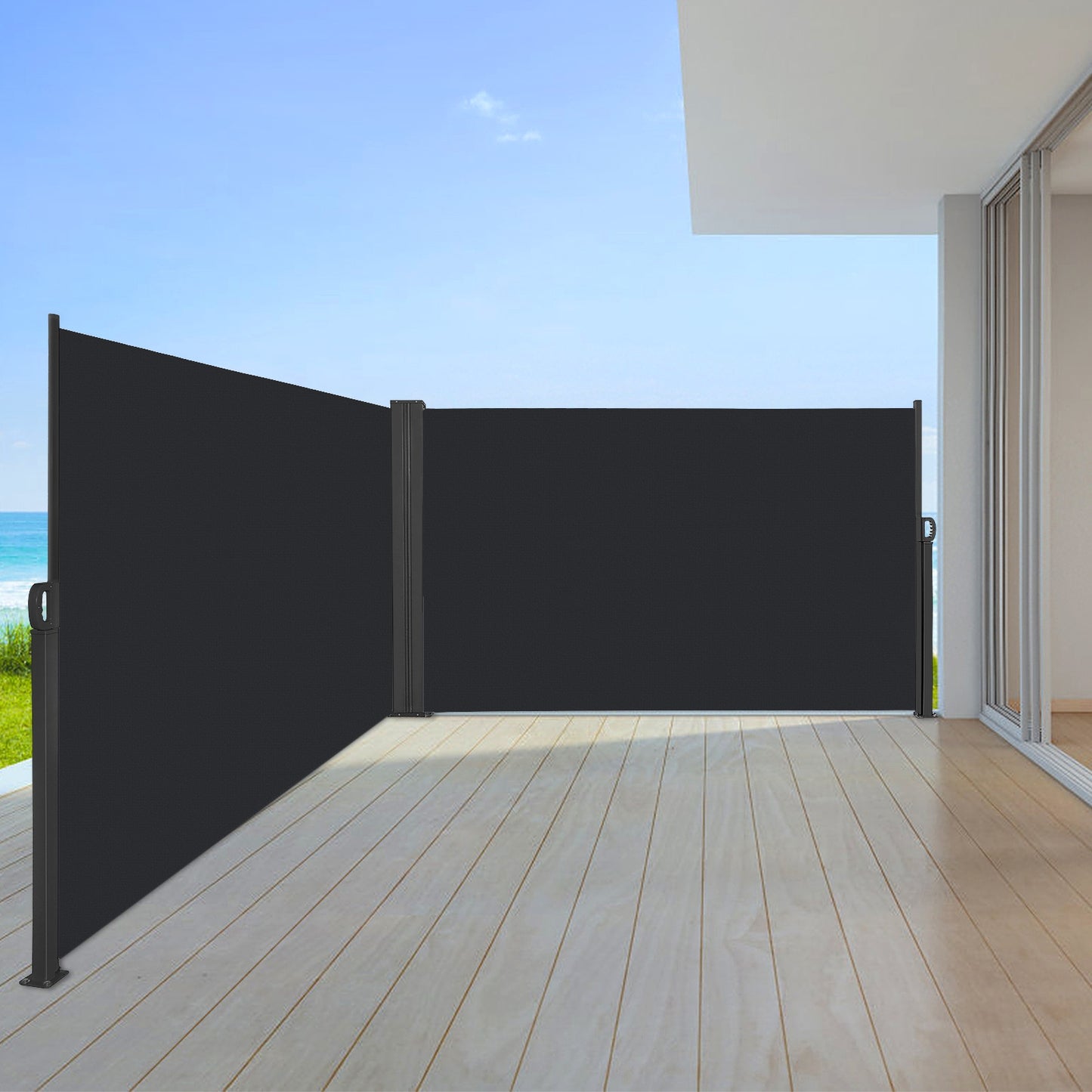 Uitschuifbaar Zijscherm – Balkon Scherm – Privacy Scherm – Windscherm – Zonwering – 6 Meter Breed – Aluminium Standaard - Antraciet