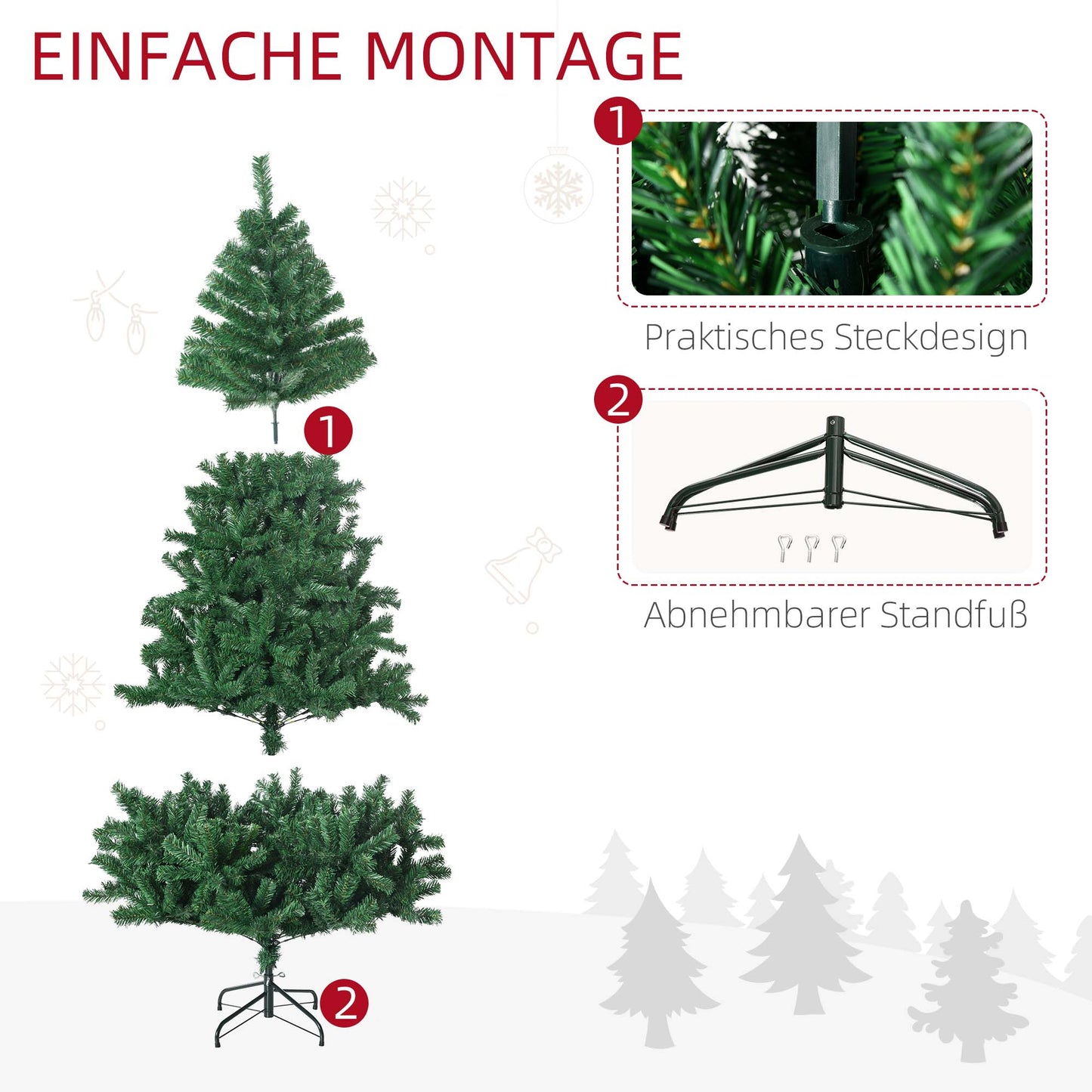 Kunstkerstboom – Kunstboom – Kerstboom – Faux Spar – Kerstversiering – 180 cm Hoog – 1000 Takken – Met Metalen Standaard – Voor Binnengebruik