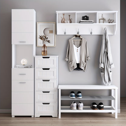 Opbergkast Wit – Ladenkast – Opbergmeubel – Ladekast – Opbergkast Badkamer – 40x30x102 cm – Vijf Lades – Duurzaam MDF Hout – Vrijstaand – Metalen Handgrepen
