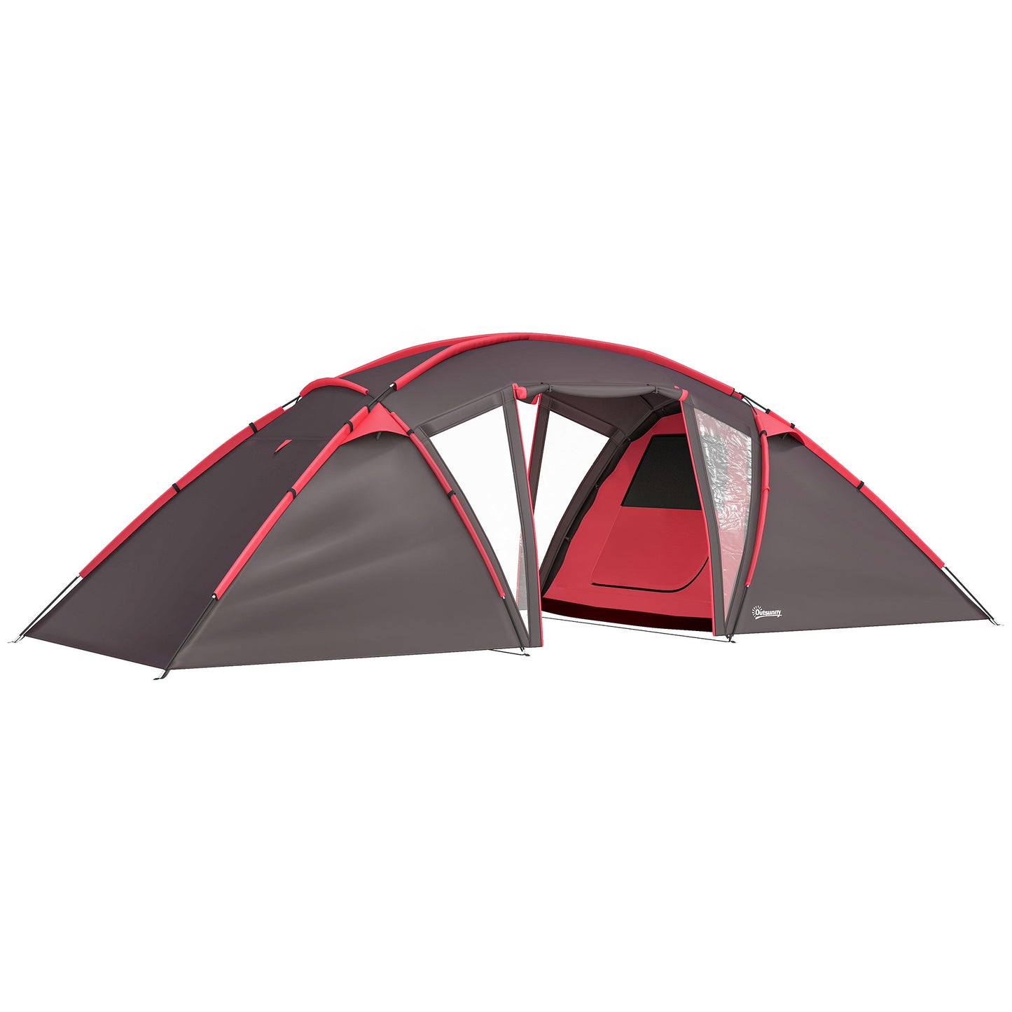 Tunneltent – Campingtent – Familietent – Kampeertent – Outdoor Tent – Voor 4-6 Personen – Drie Aparte Kamers – Dubbelen Deuren – Lichtgrijs
