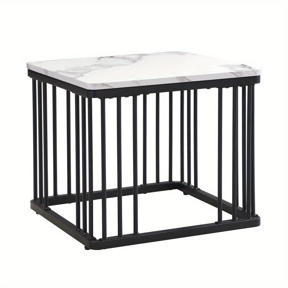 Salontafelset – Woonkamertafel – Bijzettafel – Tafeltje – Salontafels – Wit Marmerlook – Hoogglans MDF – Verstelbare Pootjes – Draagvermogen 30 kg