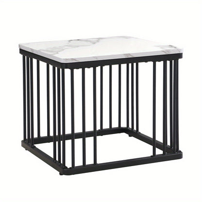 Salontafelset – Woonkamertafel – Bijzettafel – Tafeltje – Salontafels – Wit Marmerlook – Hoogglans MDF – Verstelbare Pootjes – Draagvermogen 30 kg