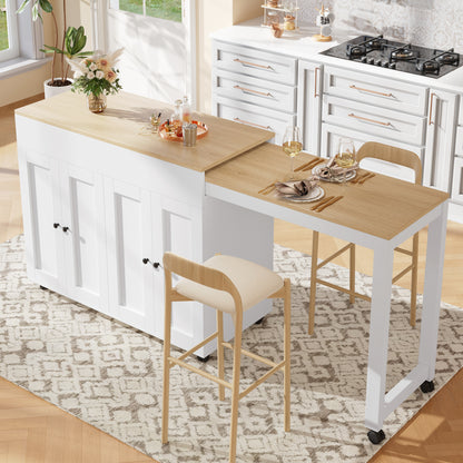 Uittrekbare Bar-/Eettafel – Uitschuiftafel – Keukentafel – Statafel – Werktafel – Met 6 Opbergruimtes – Verstelbaar Tafelblad 118-180 cm – Houtlook Wit