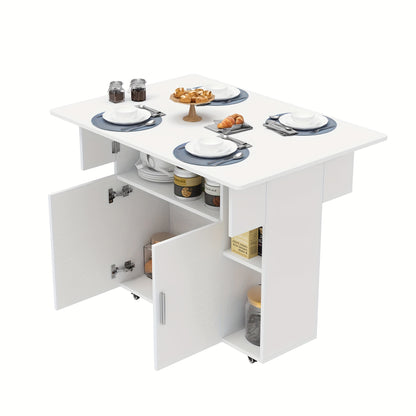 Uitklaptafel – Klaptafel – Uittrekbare Tafel – Eettafel – Vouwtafel – Ruimtebesparend Design – Met Opbergruimte en Wieltjes