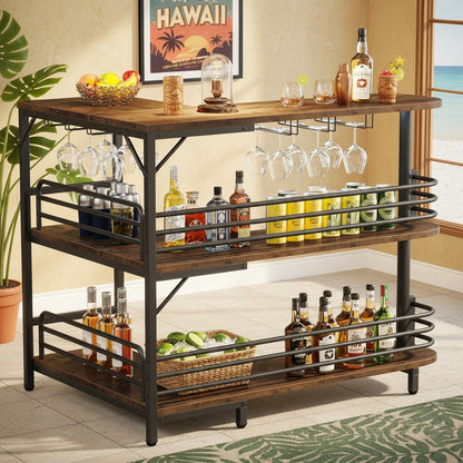 L-vormige Home Bar Cabinet – Hoekbar – Drankkast – Wijnrek – Barmeubel – Ruimtebesparend Hoekontwerp – Stevig Ge-engineerd Hout Met Glasrek