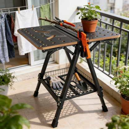Heavy-Duty Folding Workbench with Large Table - 70x65cm MDF Tabletop & Q195 Steel Frame, Adjustable Height (60-92cm) - Heavyweight Capacity Suitable for Sawing, Sanding,, Workbench for Workshop,,