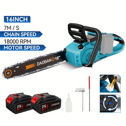Draadloze Kettingzaag – Elektrische Zaag – Snoeizaag – Tuinzaag – Houtzaag – 40,64 cm Zaagblad – Automatische Oliëring – 2 Lithium Batterijen – Anti-Slip Handvat
