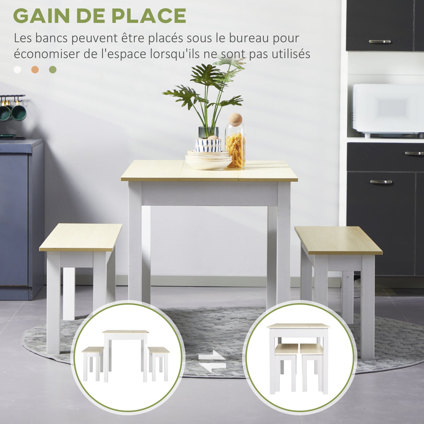 Eettafelset – Tafel Met Banken – Eettafelbank – Keukentafel – Eetkamerset – Houtkleur – Compact Ontwerp – Stevige Spaanplaat – 4-6 Personen