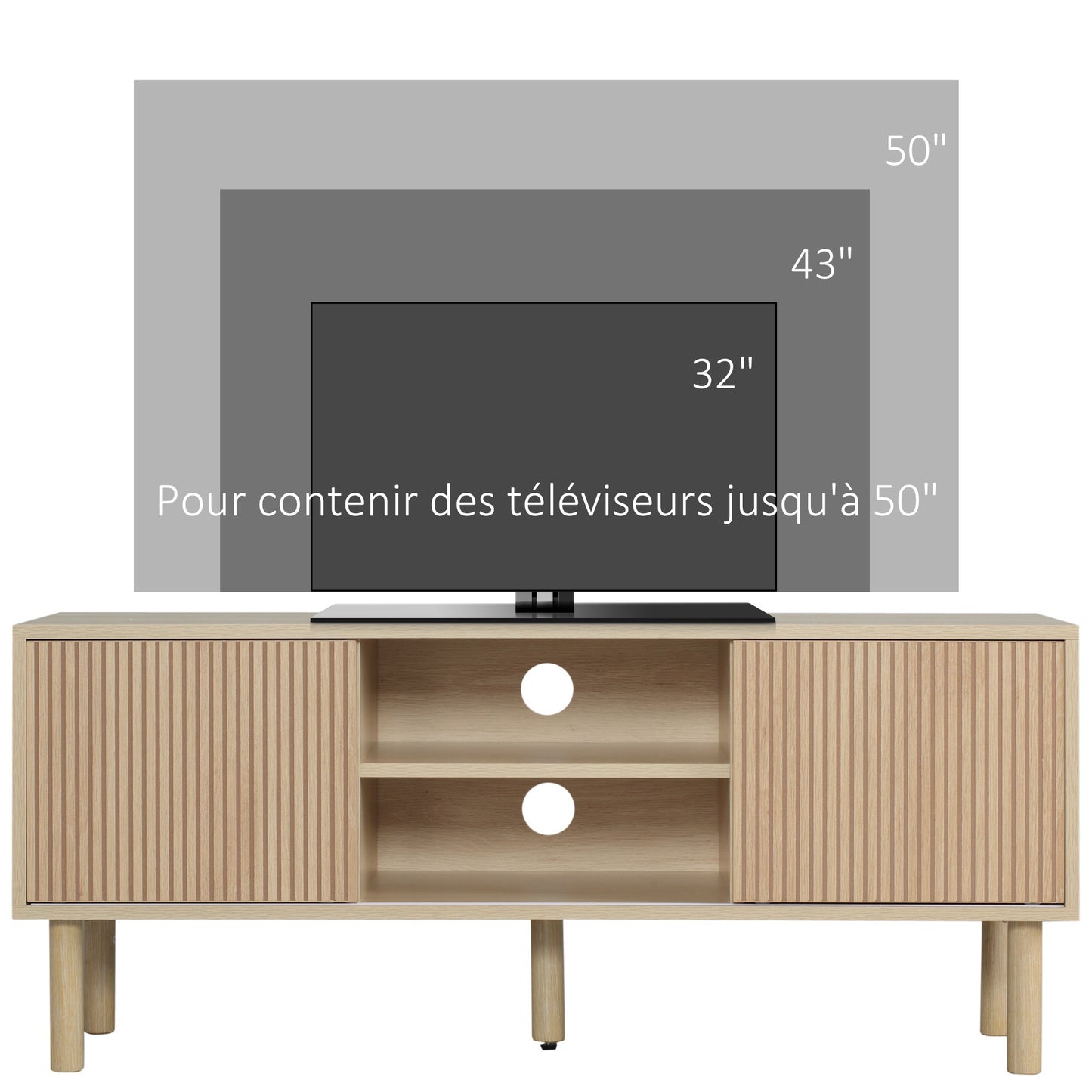 Tv Meubel – TV Kast – TV Dressoir – TV Stand – Meubel – Scandinavisch Design – 2 Schuifdeuren – Kabeldoorvoer – 115x40x49 cm – Geschikt tot 50 inch