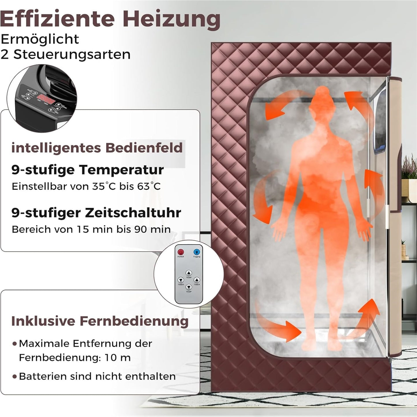 Sauna Tent – Stoombad – Infrarood Sauna – Wellness Tent – Home Spa – Instelbare Temperatuur 35-63°C – Inclusief Stoel en Voetmassager Bruin