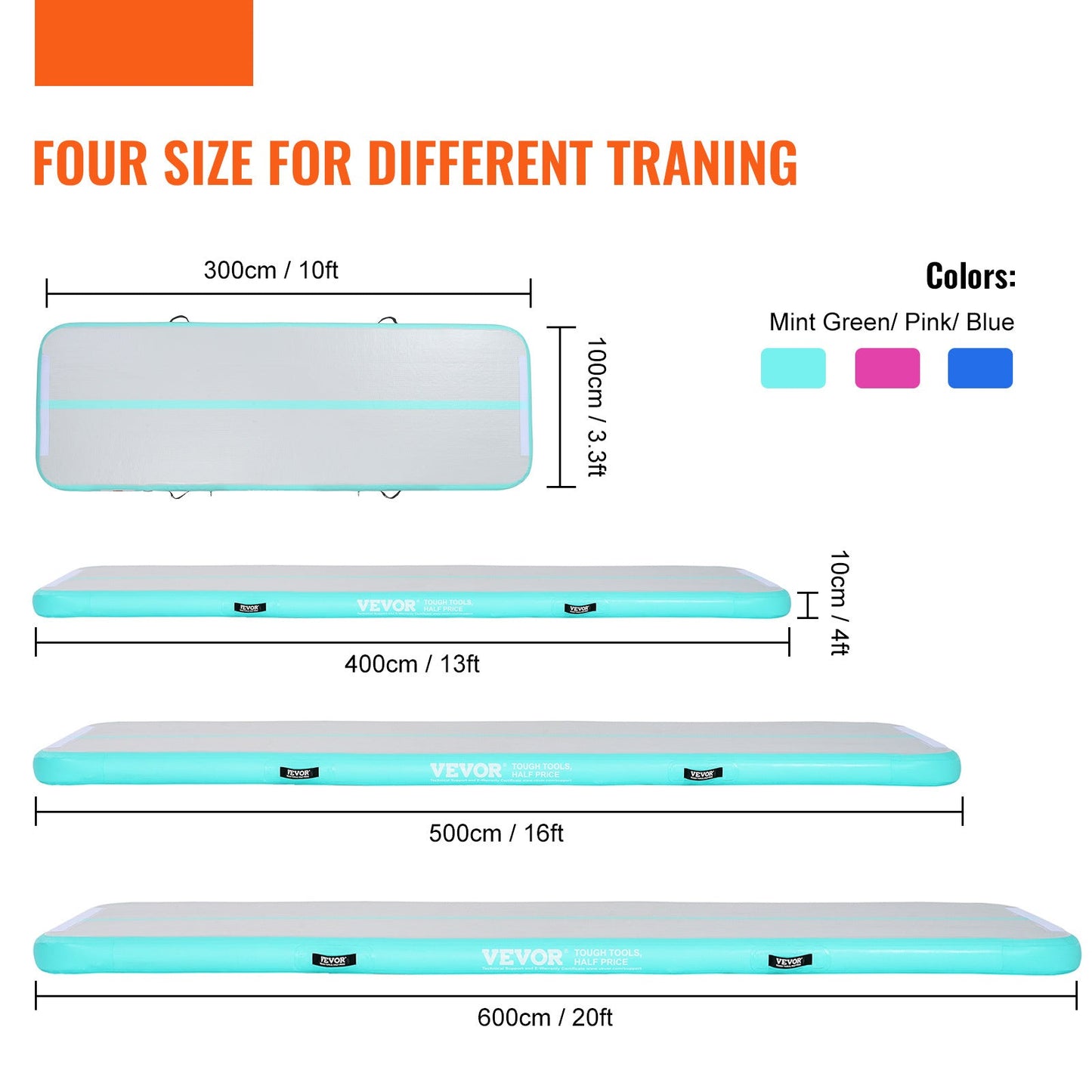 Opblaasbare Gymnastiekmat – Air Track – Tumbling Mat – Trainingsmat – Gym Mat – 13ft Lengte – Inclusief Elektrische Luchtpomp – Duurzaam PVC Material