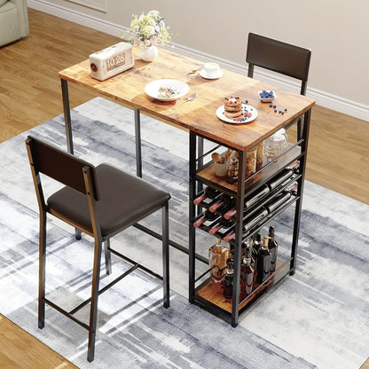 Bistroset – Tuinset – Balkonset – Eettafelset – Tuinmeubelset – Compact Rechthoekig – Met Opbergrekken – Metalen Frame Bruin – Beklede Stoelen Met Slat-Back Rugleuning
