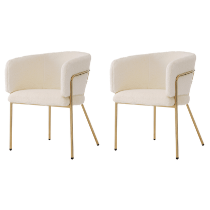 Fauteuil – Lounge Stoel – Relaxstoel – Leunstoel – Set Van 2 – Beige Imitatiebont – Metalen Pootjes – Comfortabel En Duurzaam
