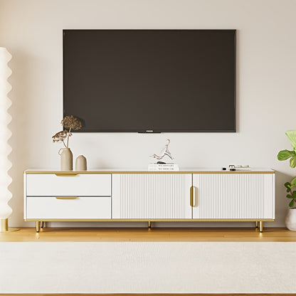 Tv Meubel – Tv Kast – Tv Stand – Tv Console – Entertainment Unit – Wit-Gouden Design – 2 Kasten & 2 Lades – Duurzaam Niet-Houten Materiaal