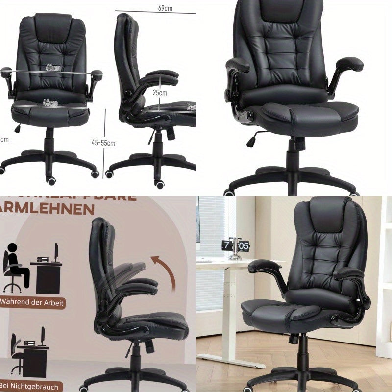 Ergonomische Bureaustoel – Kantoostoel – Bureau Stoel – Werkstoel – Thuiswerkstoel – Zwarte Kunstleren Bekleding – 360° Draaifunctie – Verstelbare Hoogte