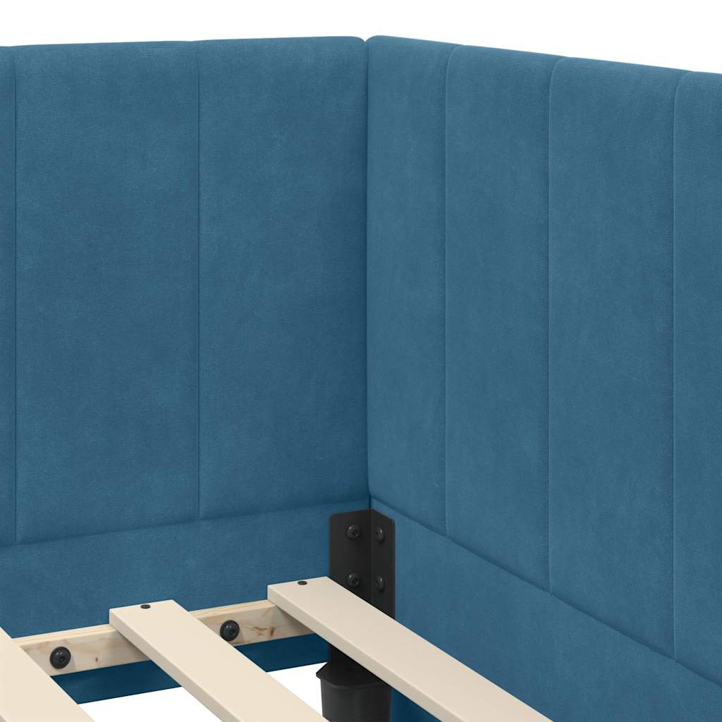 Bedframe – Bed – Eenpersoonsbed – Slaapbank – Kinderbed – Blauw Velvet Hoofdbord – Stevig Plaatmateriaal – Lattenbodem 80x200 cm