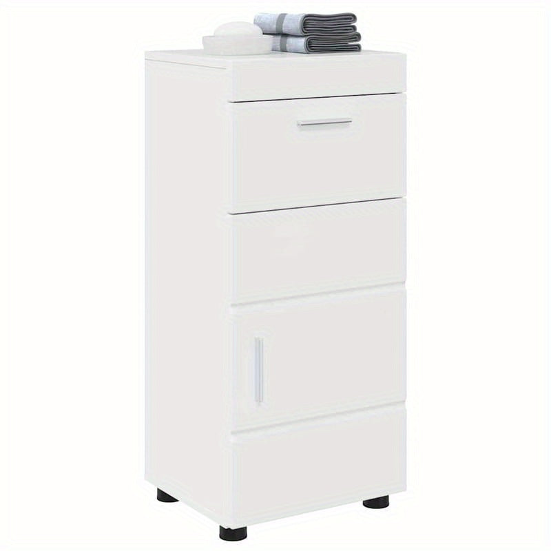 Hoogglans Witte Badkamerkast – Badmeubel – Opbergkast – Badkamerkastje – Kastje – Compact Formaat 37x31,5x82 cm – Duurzaam Verwerkt Hout