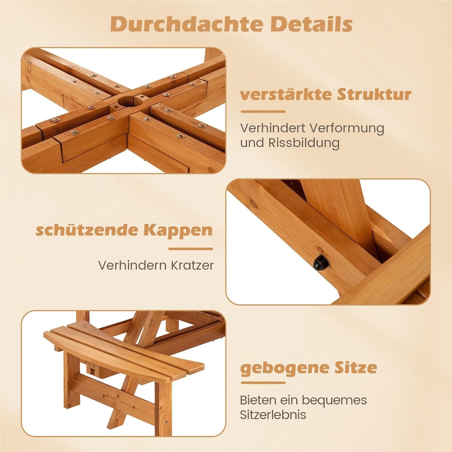 Picknicktafel – Tuintafel – Tuinmeubel – Picknickbank – Buitenmeubel – Rond 110 cm – Massief Grenenhout Met Parasolgat