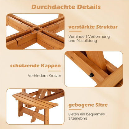 Picknicktafel – Tuintafel – Tuinmeubel – Picknickbank – Buitenmeubel – Rond 110 cm – Massief Grenenhout Met Parasolgat