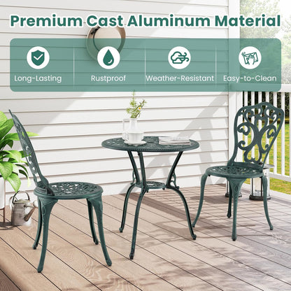 3-delige Bistro Set – Tuinset – Balkonset – Buitenmeubel – Terras Meubilair – Gegoten Aluminium – Weerbestendig Met Parasolgat