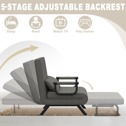 Slaapbank – Sofa Bed – Bedbank – Logeerbed – Slaapstoel – 3-in-1 Multifunctioneel – Verstelbare Rugleuning – Donkergrijs – Draagvermogen Tot 200 kg