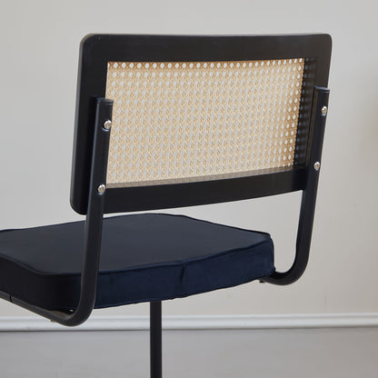 Eetkamerstoel – Keukenstoel – Draaistoel – Kuipstoel – Zwarte Fluwelen Stoel – Met Metalen Poten – Rieten Rugleuning – Ergonomisch Comfort