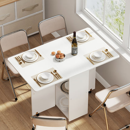 Inklapbare Eettafel – Opklapbare Tafel – Uitklapbare Tafel – Ruimtebesparende Tafel – Multifunctionele Werktafel – Met Lade en Opbergruimte – Grote Tafelplaat 109x71 cm – Wit MDF Krasbestendig