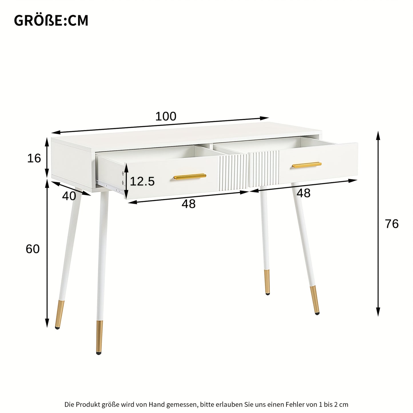 Modern Minimalist Dressing Table & Vanity Desk - White with Golden legs, Sturdy Metal Construction, Compact Makeup Desk for Small Spaces, Easy Assembly - Home Office, Bathroom, Bedroom Furniture (No Mirror Included), Bedroom